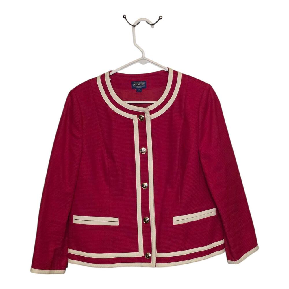 Pendleton Classic Button Uo Blazer Jacket Pink Wh… - image 1